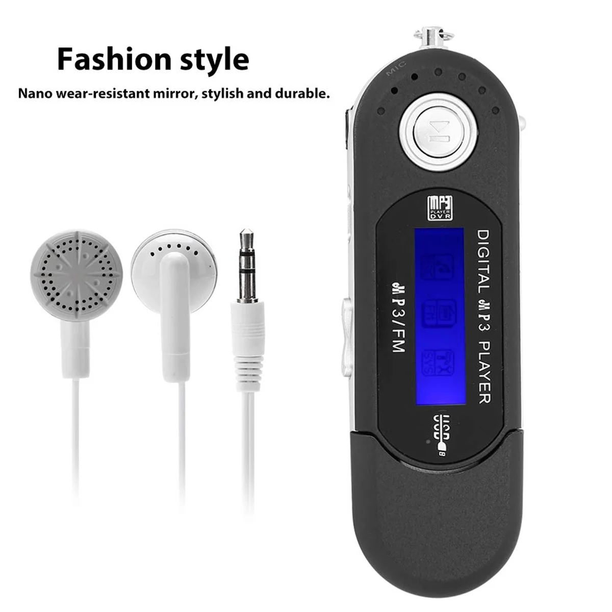 مشغل MP3 A24R مع سماعة أذن سعة 8 جيجابايت، مشغل موسيقى MP3 USB محمول مع شاشة LCD وراديو FM للمشي والجري (أسود)