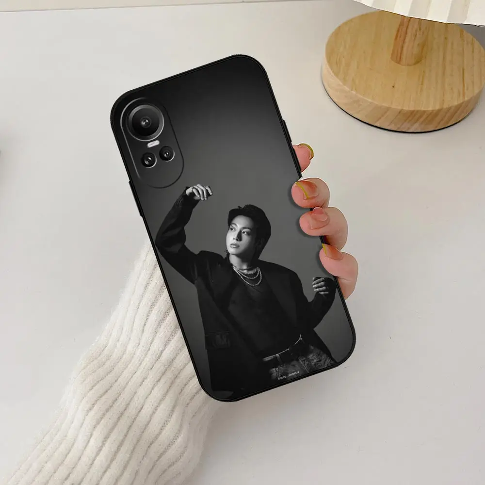 OPPO Reno 11 11F 10 8 8 8T 7 7Z 6 6Z 5 4 Pro Plus 4G 5G 용 가수 J-Jungkook Jeon Seven 골드 휴대폰 케이스, 블랙 소프트 실리콘 커버