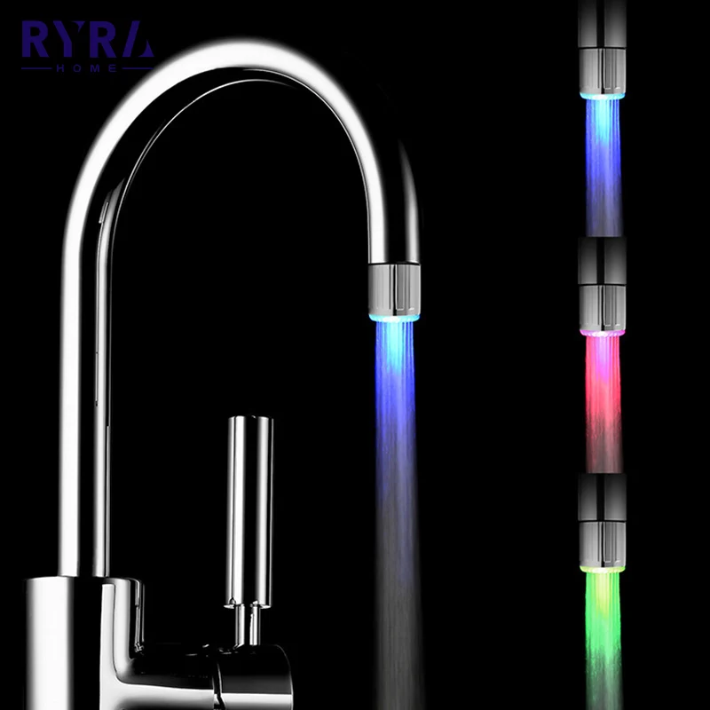 RYRA LED Temperature Sensitive 3-Color Light-up Faucet Kitchen Bathroom Glow Water Saving Faucet Aerator Tap Nozzle Shower