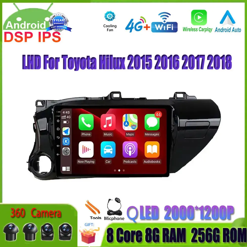 

LHD 10.1" Android 14 Auto GPS Navigation For Toyota Hilux 2015 2016 2017 2018 Car Radio Multimedia Video Player Carplay 4G WIFI