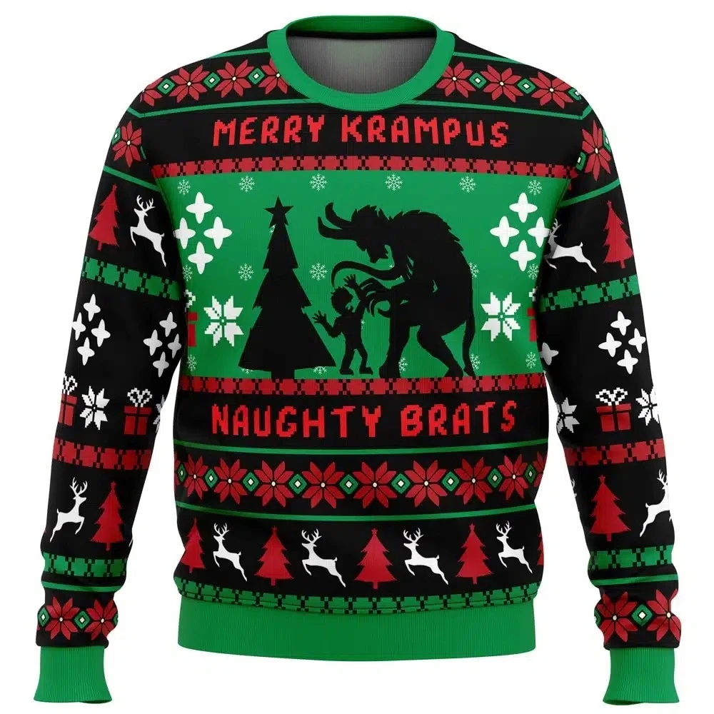 شقي Brats Krampus الرجال طاقم الرقبة القبيح عيد الميلاد البلوز لينة مريح أنيق فضفاض صالح حجم كبير كم طويل الخريف الشتاء