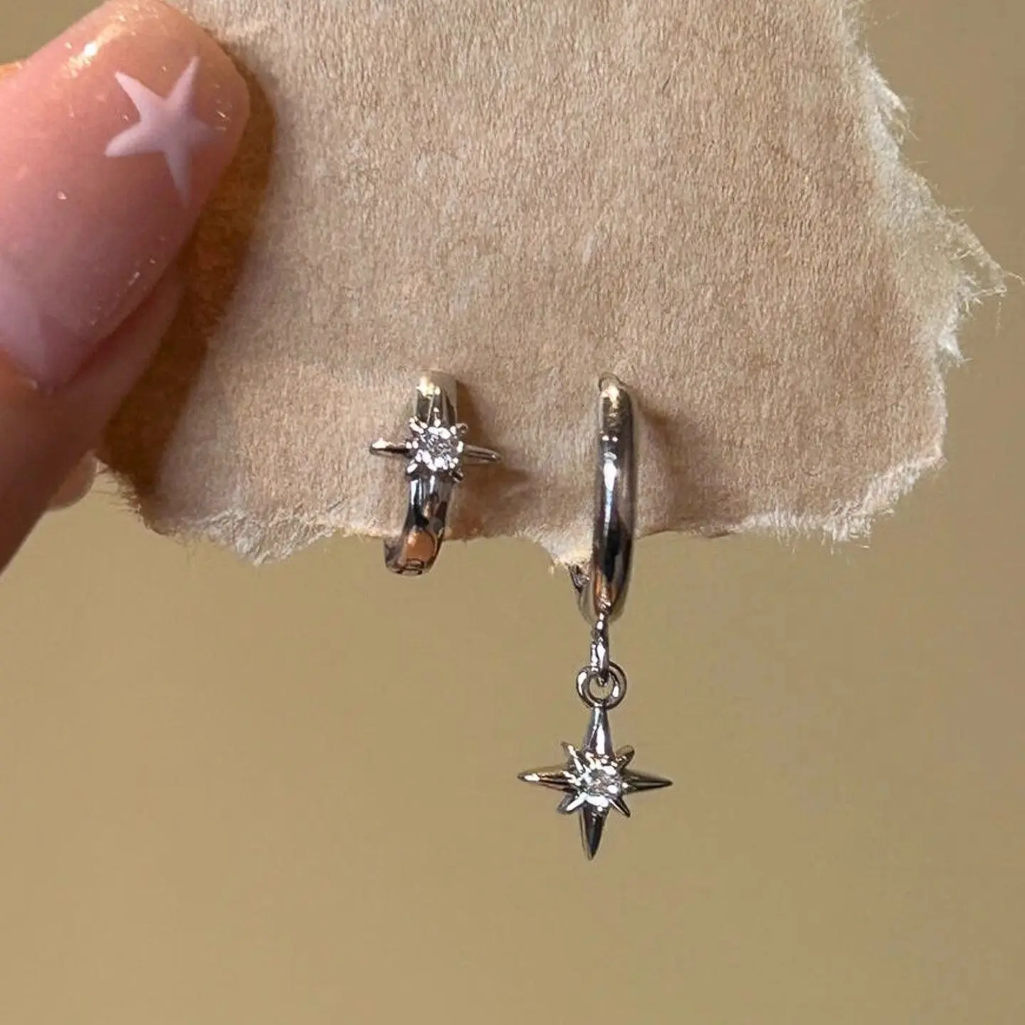 Casual Versatile Asymmetry Silver Star Earrings For Women Fashion Alloy Ears Accessories Daily Commute Party Date Wear Lady Gift