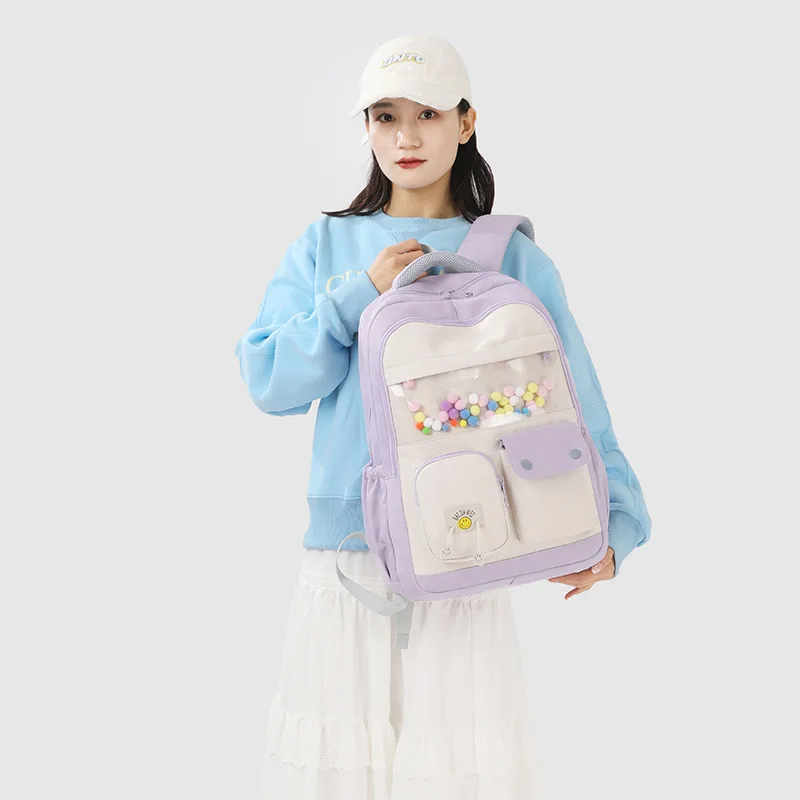 

Japanese Second Element Backpack Teenage Girls School Bags Nylon Backpack Women Shoulder Bag Transparent Pocket Itabag Mochila