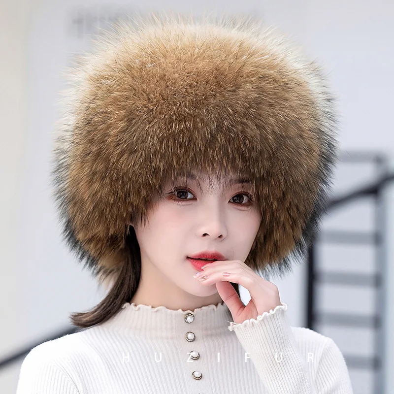 New Style Winter Women Fox Fur Hat Fluffy Soviet Female Outdoor Warm Cap Snow Fur Hats 2 tails Real Fox Fur Cold Bomber Hats