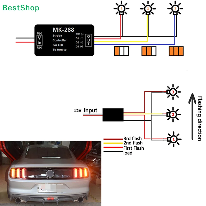 ♥❀MK-288 3 Step Chase Flash Module Boxes, LED Strobe Controller for Car Tail Lights Sequential Flowing Turn Signal