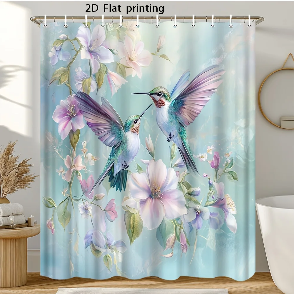 

Whimsical Hummingbird Floral Shower Curtain - Creative Watercolor Garden Art - Bathroom Decor Nature Flower Design Curtain