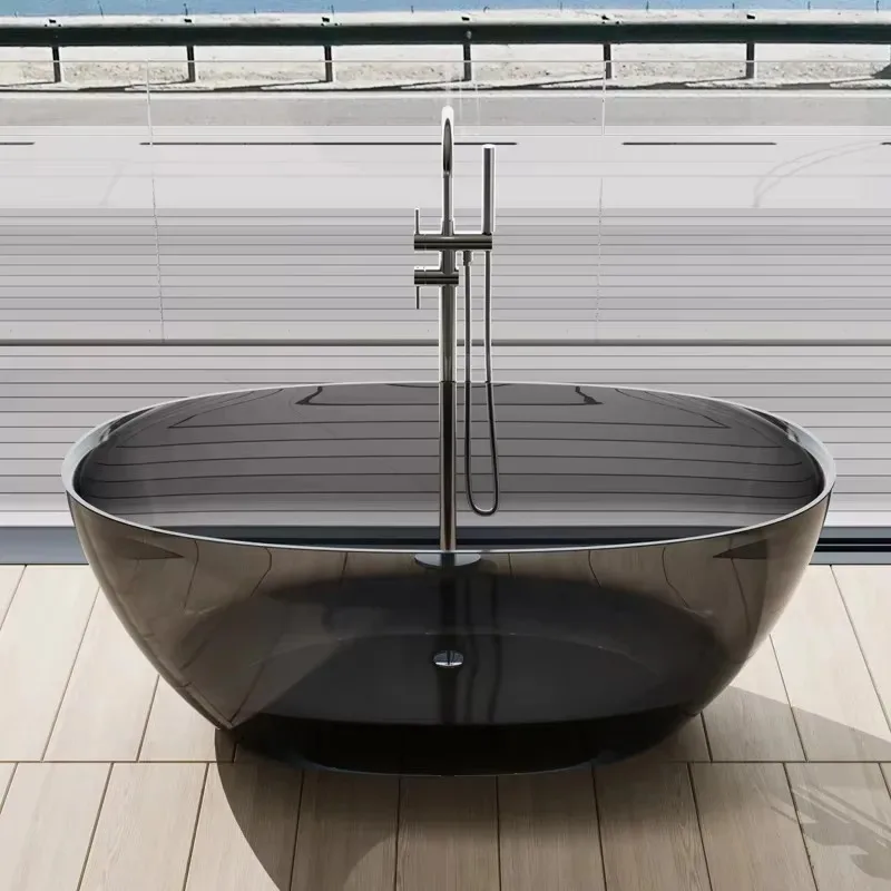 

European Hot Sales Resin Transparent Bathtub Dark Grey Independent Bathtub Independent Hotel Family Couple Crystal Bathtub Bath