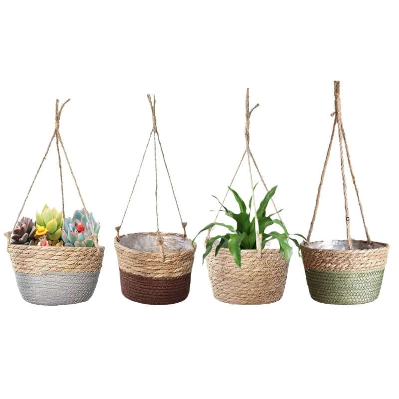 

Straw hanging flower pots hanging green plants potted flower arrangement baskets included