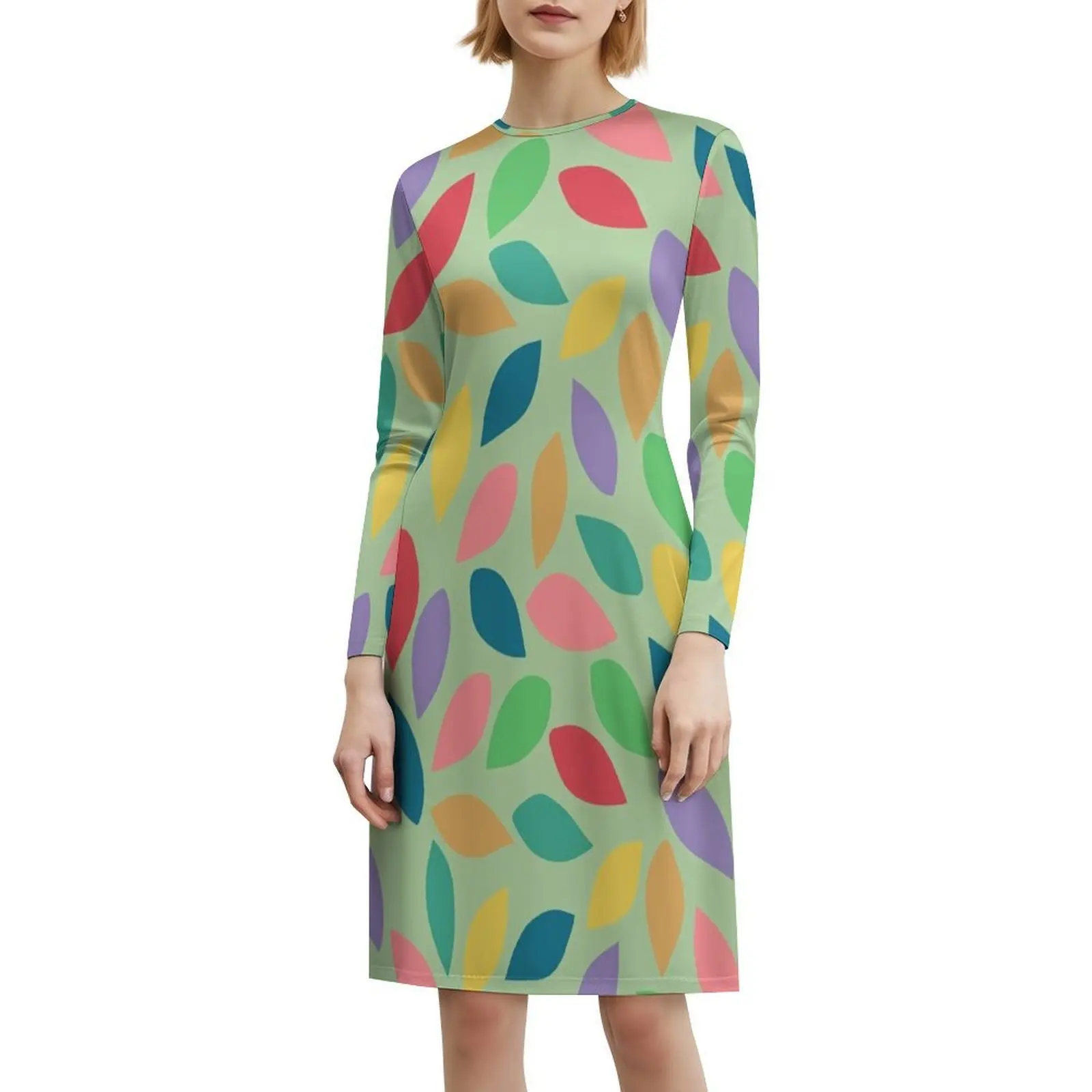 فستان على الطراز الكوري الطبيعي بأوراق شجر صغيرة ملونة للنساء فستان كاجوال أنيق للحفلات أو الارتداء اليومي بألوان أوراق ملونة #6