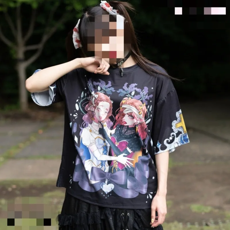 

Новая футболка с 3D принтом в стиле аниме-готической девушки, унисекс, черная, оригинальная повседневная футболка с короткими рукавами в уличном стиле Y2K