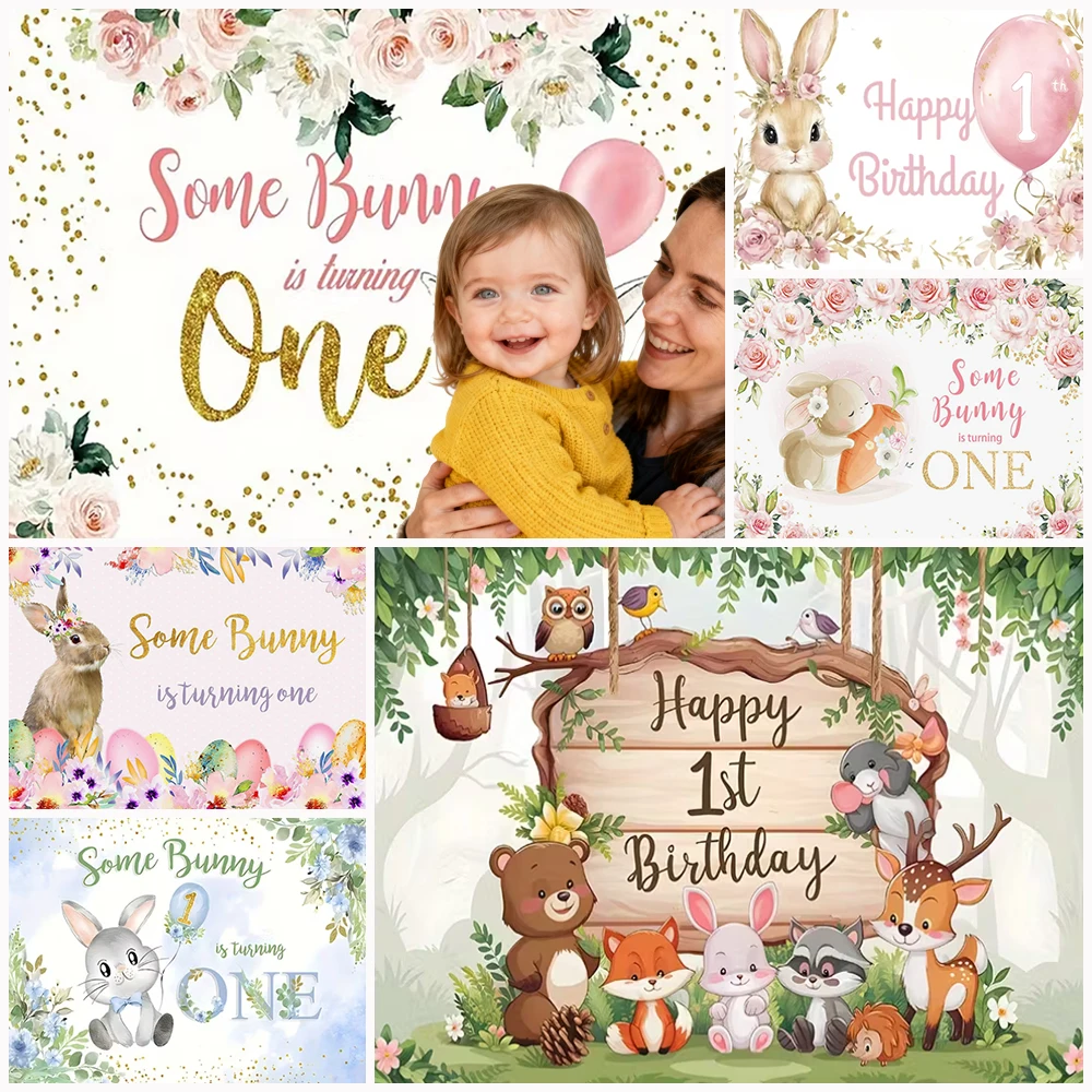 

Floral Bunny Photography Background Easter Cute Rabbit Flowers Kid1st Birthday Party Decoration Backdrop Banner Baby Shower Gift