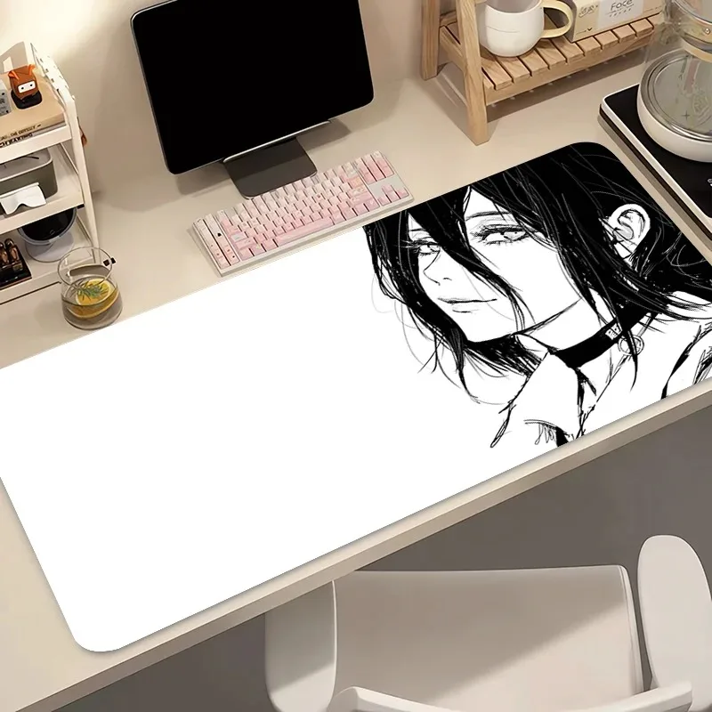 Mauspad Kawaii Gaming-Zubehör Computer-Mausmatte PC Gamer Schwarz-Weiß Tastaturunterlage Chainsaw Man Reze Schreibtischunterlage Mousepad