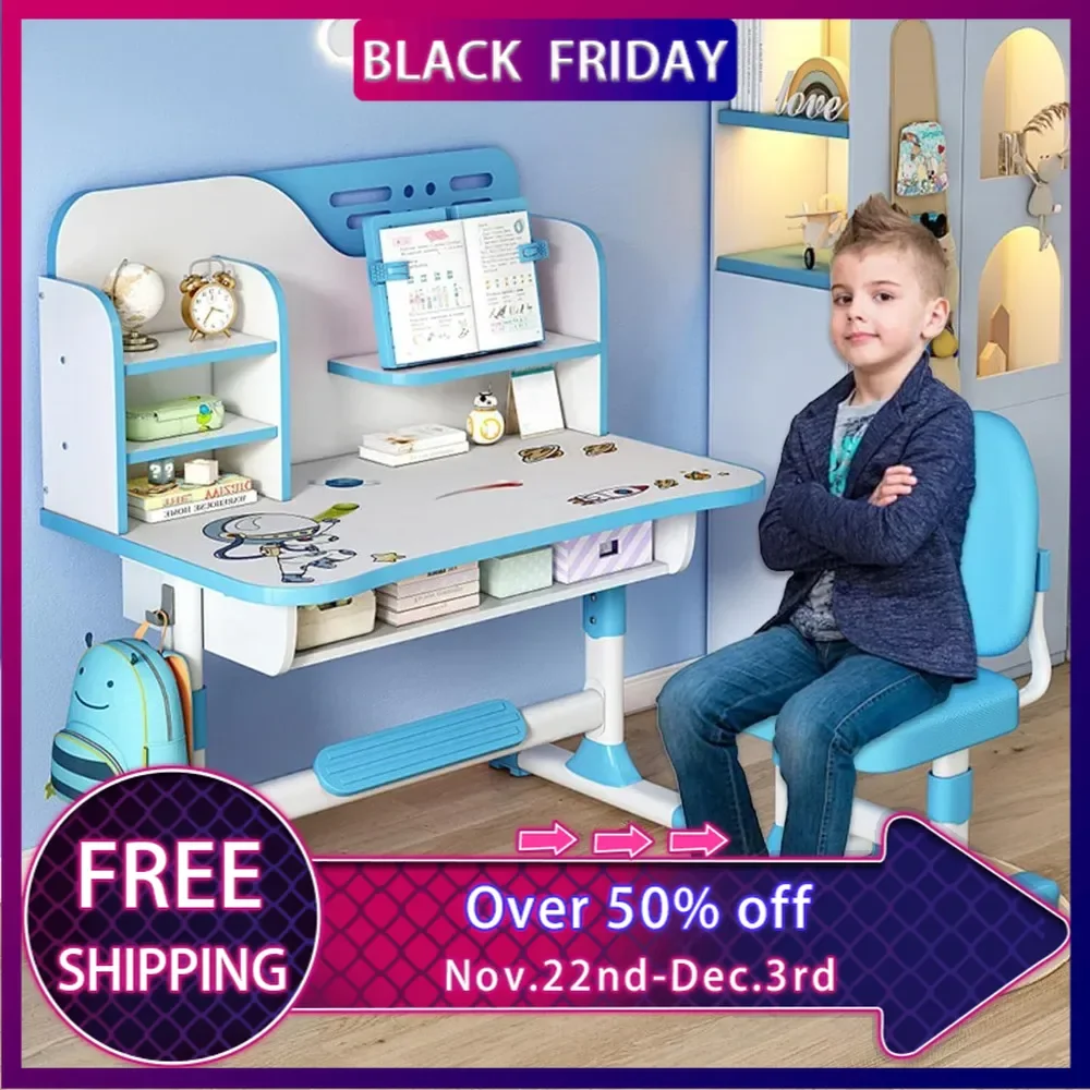 Premium Kids desk and chair set,Height Adjustable Children's Desk and Chair School Study Table Chair ,Ergonomic Desk Chairs