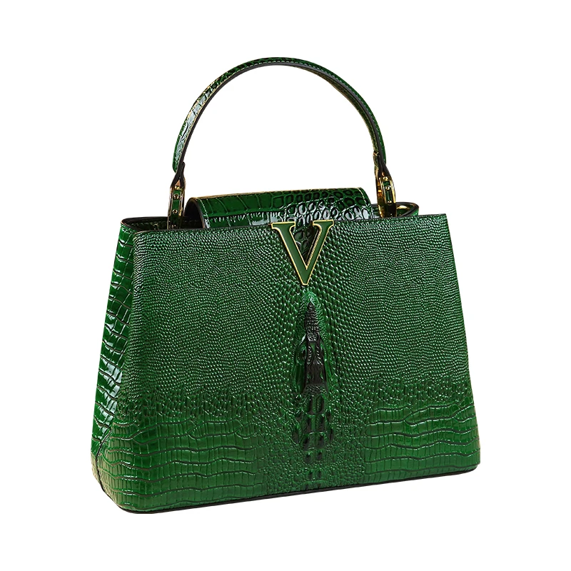 Luxury Genuine Leather Women\'s Handbags Fashion Lady Shell Bag Crocodile Pattern 2023 New Shoulder Messenger Bags Green Black