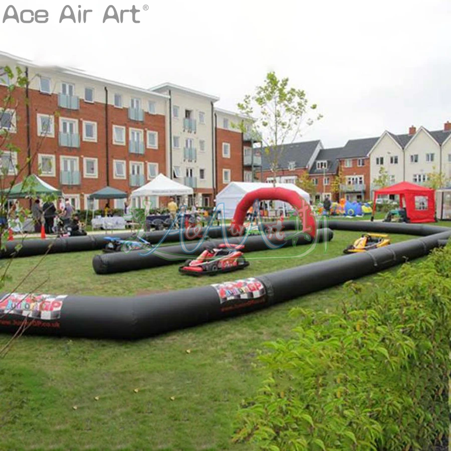 Giant Red Double Arch Black Inflatable Track with Custom Artwork for Outdoor Commercial Activities or Amusement Parks