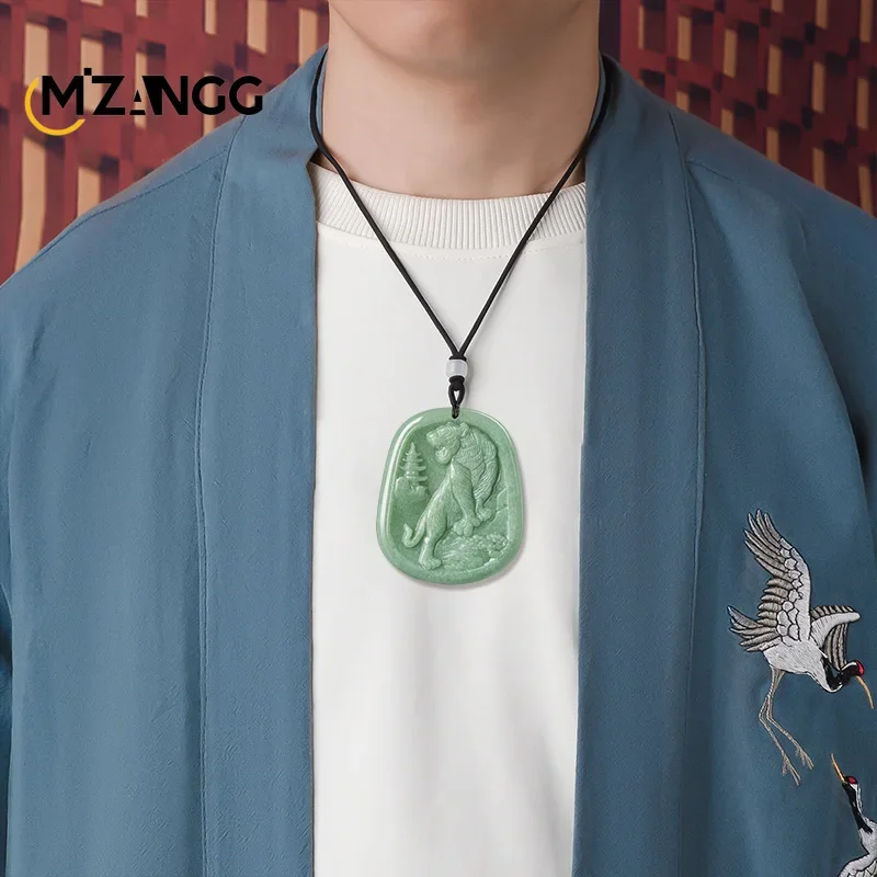 قلادة نمر الأبراج الطبيعية للرجال والنساء ، منحوتة يدويًا ، رائعة عالية الجودة ، بذور الفول ، قلادة اليشم ، هدية العيد #5