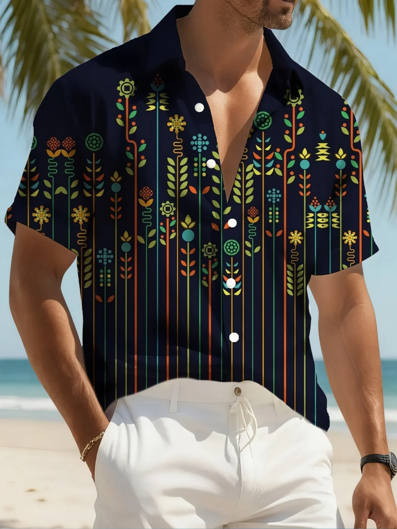 

Men's Tropical Beach Hawaiian Shirt Summer Fashion Casual Man Short Sleeve Print Stylish Breathable Party Holiday Outfit Tops