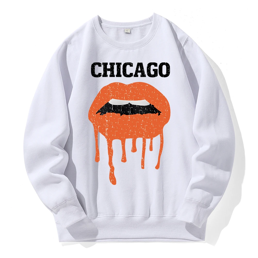 Chicago Creativity Melting Red Lips Printed Male Hoodie Fleece Warm O-Neck Hoodies Fashion Novelty Tops Oversized Loose Clothes