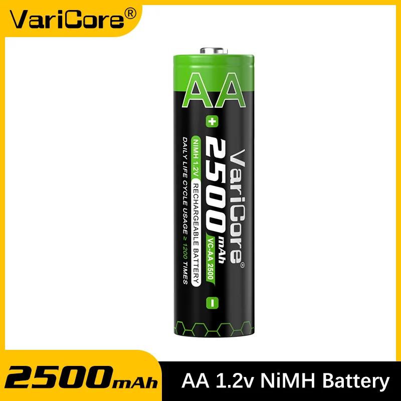 

VariCore VC-AA-2500 2500mAh High Capacity Rechargeable AA Batteries (1.2V Ni-MH) Long Lasting for Camera, Toys, Flashlight