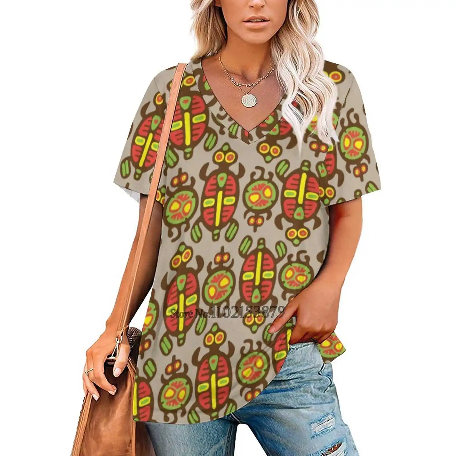 Fabulous Turtles Woman Tshirts Printed Tops Zipper V-Neck Top Fashion Graphic T Shirt Turtle Animal American Creature Y2K