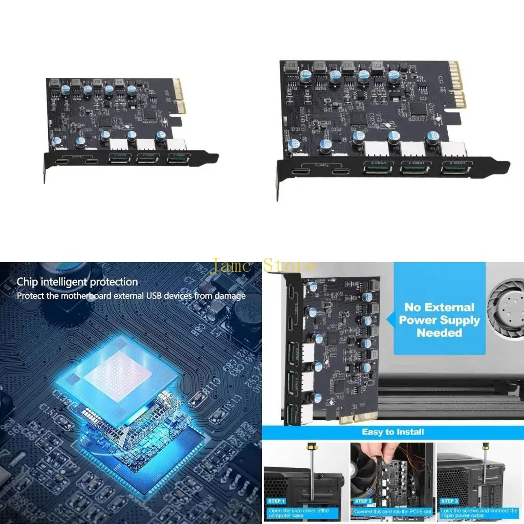 

LX0B Плата расширения PCIe — USB 3.2 Gen 2, полоса пропускания 20 Гбит/с, 5 портов (3X USB-A -2X