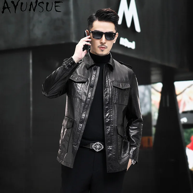 

AYUNSUE Real Leather Jacket Men Spring Autumn Mens Clothes Oil Wax Top Layer Cowhide Coat Motocycke Jackets Jaqueta Masculina