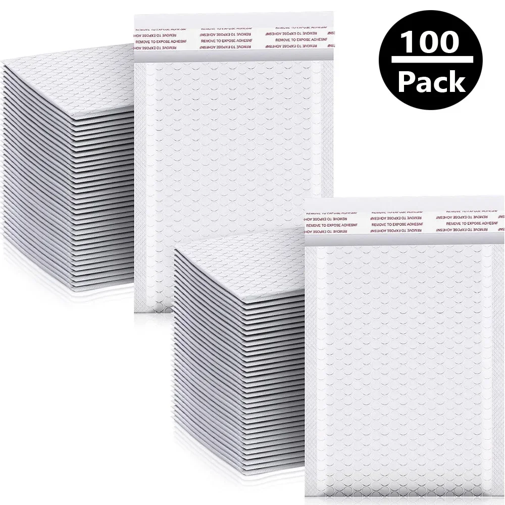 

100Pcs Packaging Supplies White Bubble Envelope Packing Bag Shipping Bags Mailer Small Business Delivery Package Mailing Office