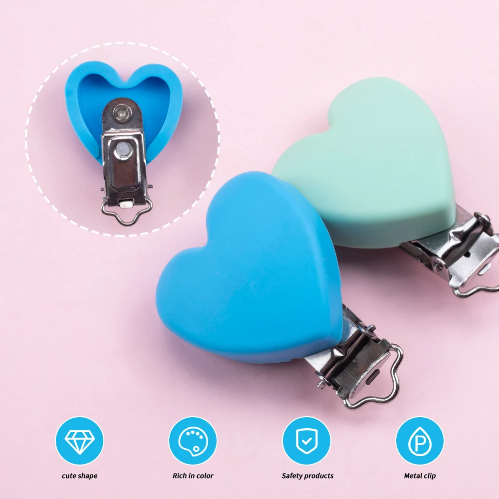 5Pcs/lot Round Silicone Clips Heart Baby Pacifier Clips Holder Silicone Dummy Pacifier Chain Accessories BPA-Free