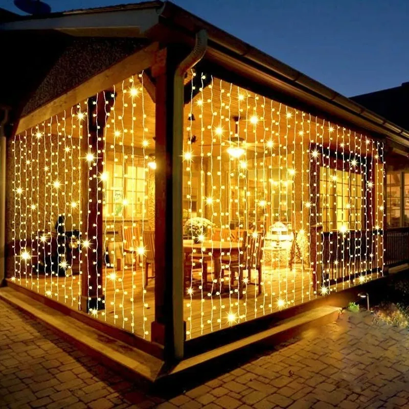 Imagem -02 - Solar Led Curtain String Lights Iluminação de Natal Luzes de Fadas ao ar Livre Ótimo para Casamento Aniversário Pátio Decoração do Jardim Modos