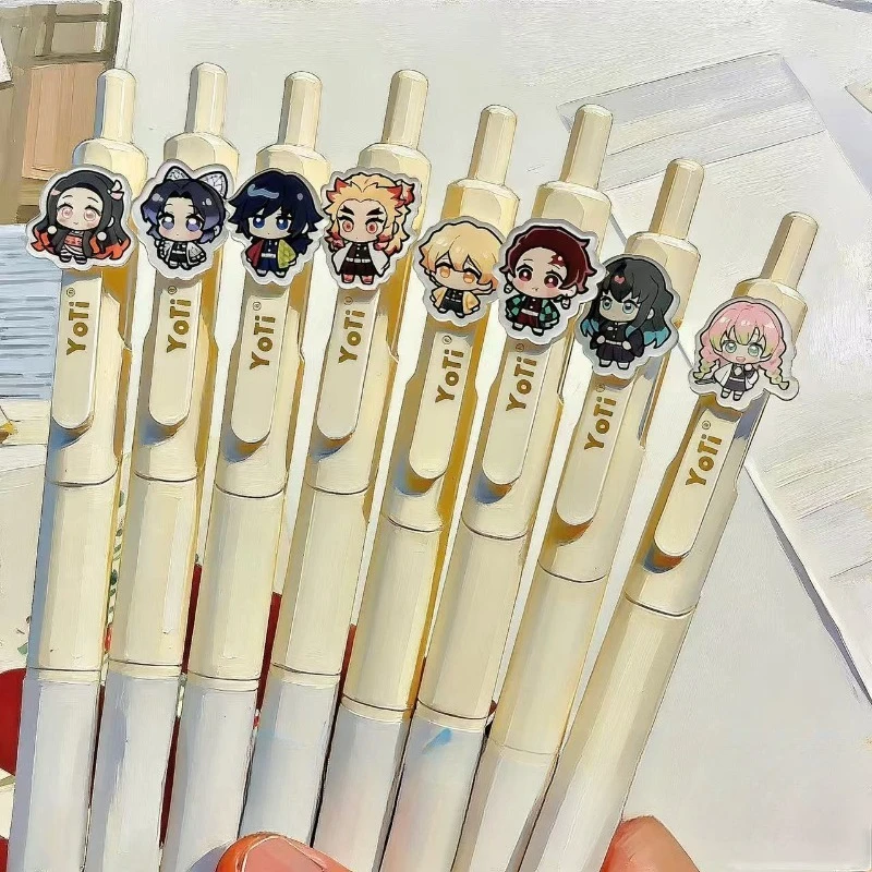 8PCS Demon Slayers Anime Peripheral Retractable Gel Pen Cute Click Pen for Student School Daily Writing