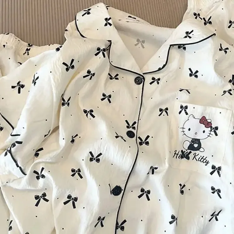 جديد مرحبا كيتي 2 قطعة منامة مجموعة Kawaii النساء قصيرة الأكمام السراويل لطيف جديد الفتيات طالب المنزل الملابس مجموعة الكرتون ملابس النوم