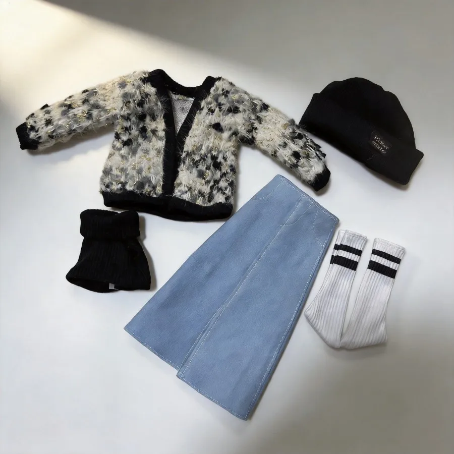 

1/6 30cm BJD Doll Clothes Fashion Trendy Style Knit Sweater+Dress High Quality Outfit for 30cm BJD Doll