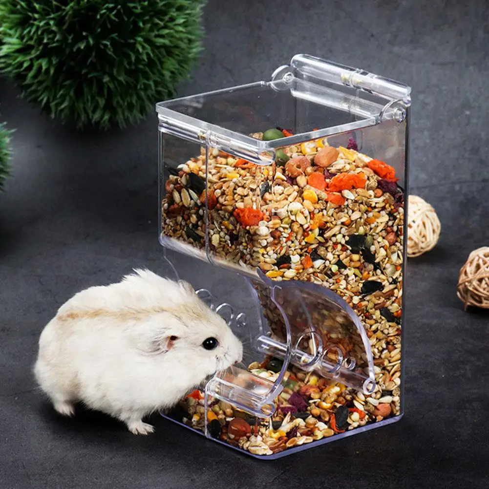 

Hamster parrot food dispenser feeder plastic transparent automatic pet feeder for hamster guinea pig parrot food bowl