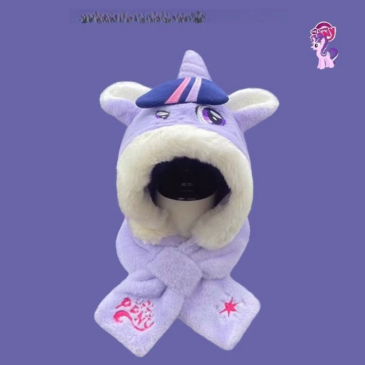 Miniso genuine Little Pony  Cute cartoon plush hat scarf warm two-piece set children plus velvet winter girls