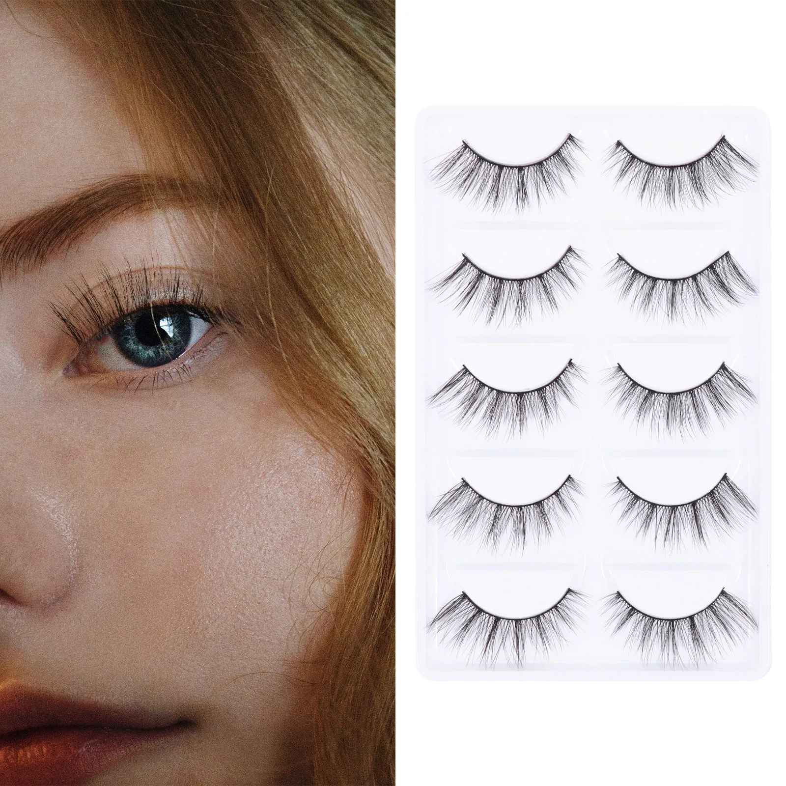 5Pairs Haar Valse Wimpers 6D Volume Cross Design Gemakkelijk aan te brengen Verwijderen voor Dagelijkse Make-up Feestkleding Kunstmatige Wimpers