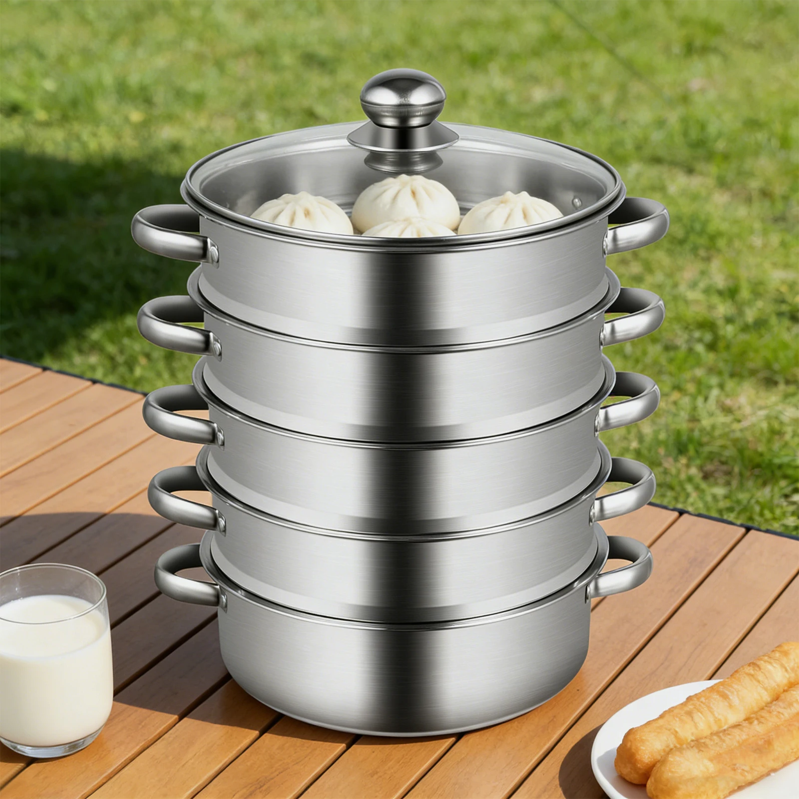 

Stainless Steel Steamer 5 Tier Steamer Pot with Glass Lid for Cooking Gas Electric Stove Kitchen Silver