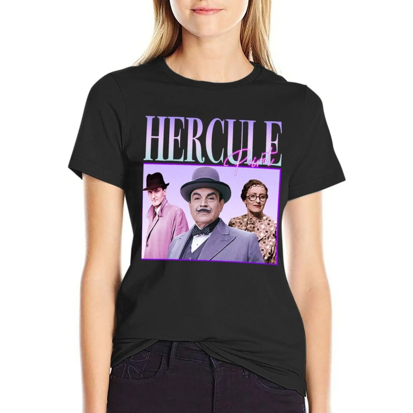 90'S RETRO STYLE HERCULE POIROT T-Shirt korean fashion summer clothes designer clothes Women luxury