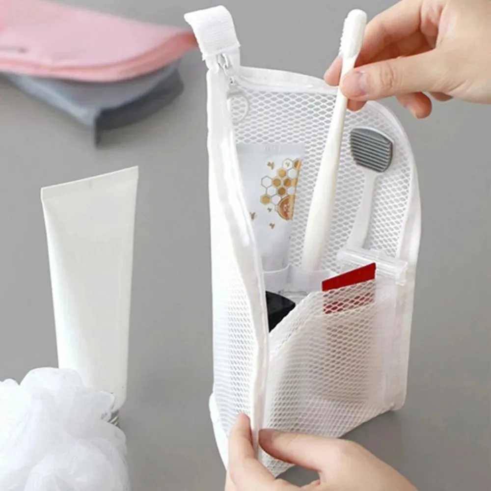 EVA Mesh Travel Toiletry Bag Stand‑up Cosmetic Organizer Bag Portable Transparent Mesh Makeup Zipper Bag for Women Daily Use