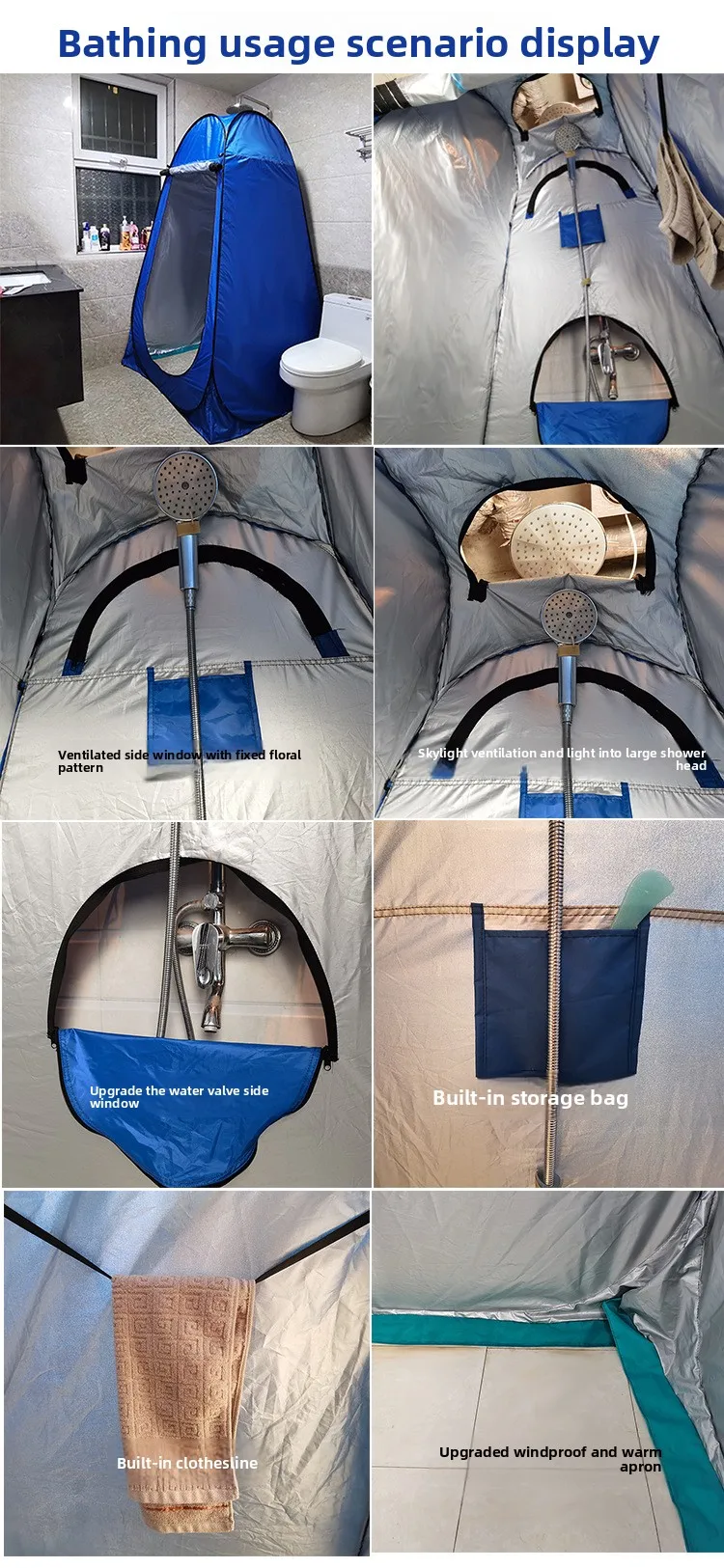 Tragbares Camping-Badezelt, Umkleidezelt, mobile Toilette, Außendusche, Camping, schnelles Aufstellen, kein Badezimmer zum Aufbauen erforderlich – Detail 20