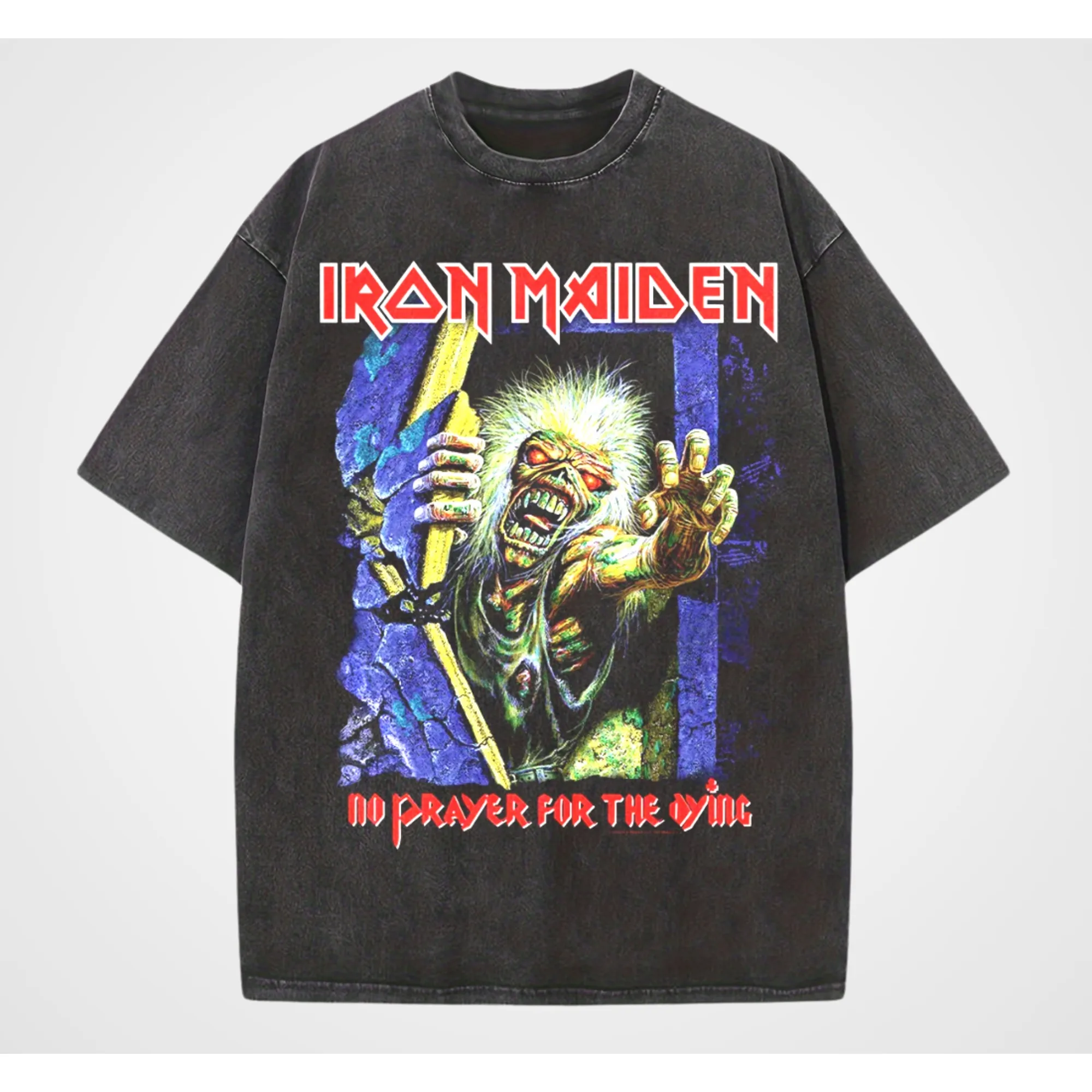 تي شيرت كلاسيكي من LRON Maiden Iron Lady Rock مغسول للرجال والنساء بتصميم كلاسيكي أمريكي مغسول هيب هوب شارع قصير نصف كم عصري