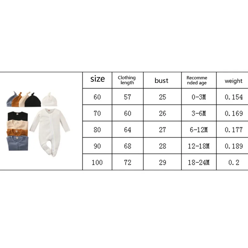 Newborn Baby Girl Boy Romper Autumn Clothes Solid Color Round Collar Long Sleeve Footie and Cap Baby Items Clothing Jumpsuit