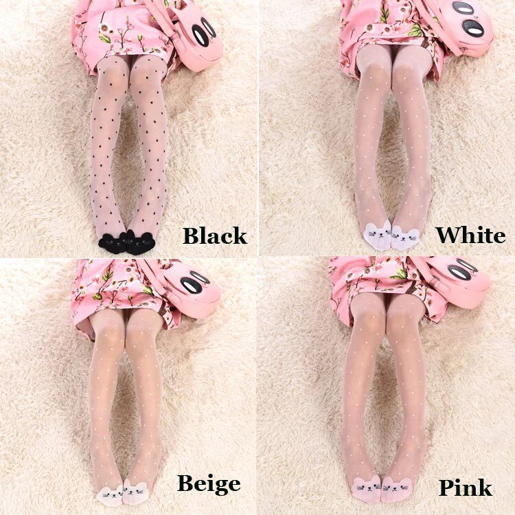 Katze dünne Punkte weiße Sommer Kawaii Kitty Strumpfhosen für Kinder Baby Mädchen Kinder transparente Strumpfhosen hochwertige Tanz-Ballett-Strümpfe – Detail 2