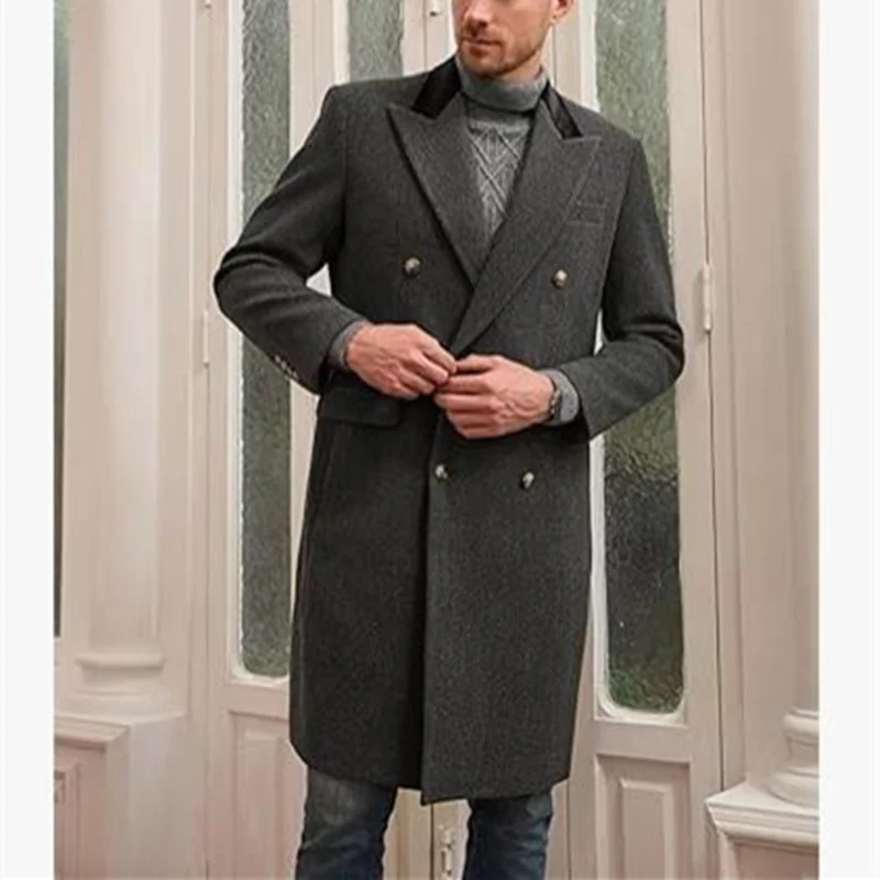 Coat Winter Men\'s Jackets Warm with Lining Men\'s Coat  X-Long Double Breasted Trench Multi-Pockets Male Clothing Eu Size M-XXL