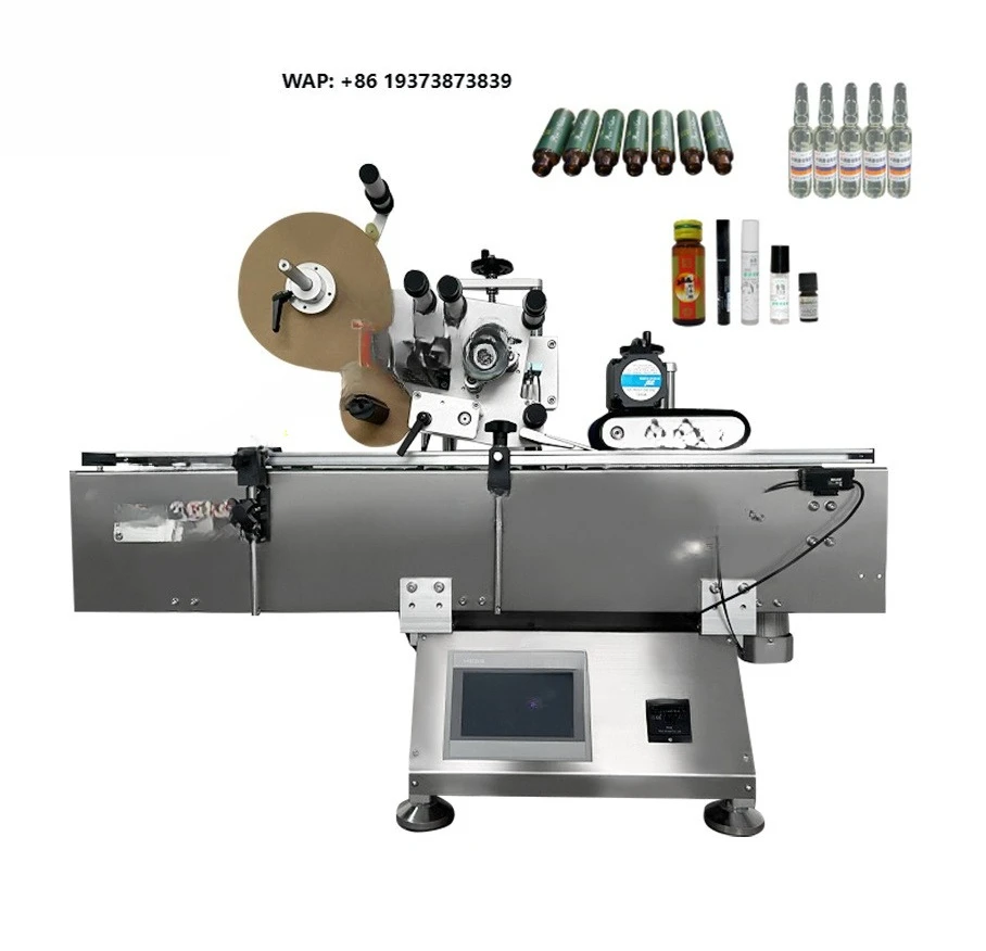 Automatic Desktop Horizontal Tube Sticker Crayon Plastic Small Round Bottle Lip Gloss Labeling Machine for Cryo Vials