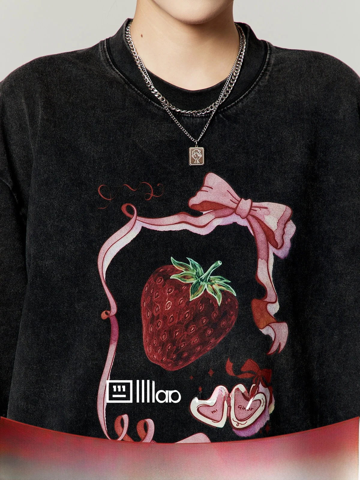 

Black Strawberry Print T-Shirt Women's Summer New Vintage Loose Slimming Short Sleeve Top Female Fashion Casual Wear