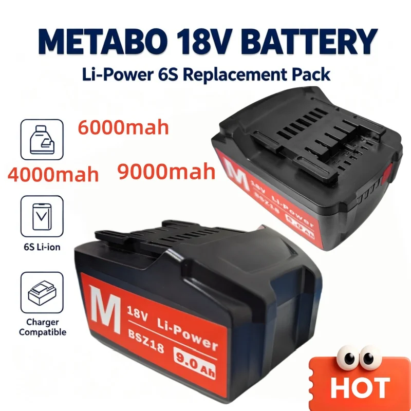 18V 4.0‑9.0Ah High‑Performance Rechargeable Lithium Battery, Fully Fit For Metabo Power Tools Long‑Lasting Durable Battery