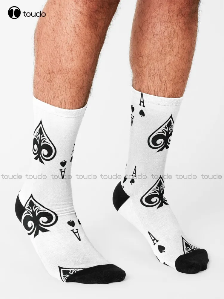 Ace Of Spades Classic Card Deck Casino Poker A Spades Socks Halloween Football Socks Men Christmas New Year Gift Unisex Adult