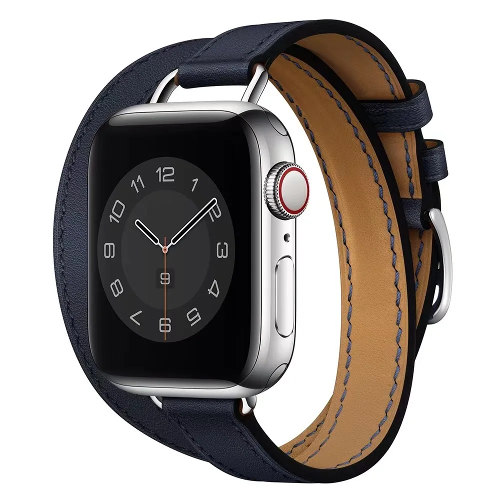 Double Loop Leather Strap For Apple Watch Band Ultra 8 7 6 5 4 SE Series 45mm 41mm 44mm 40mm Sport Slim Belt iWatch 3 42mm 38mm