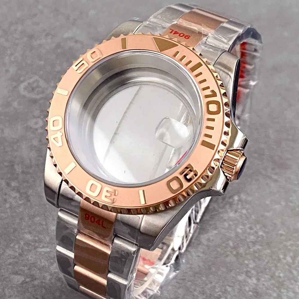 

40mm Two Tone Rose Gold 20ATM Diving Watch Case fit NH35 NH34 NH36 ETA2824 PT5000 Steel Strap Sapphire 120 Click Ceramic Bezel