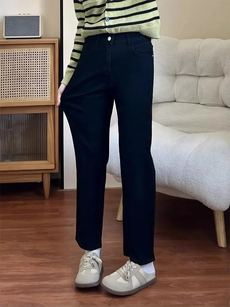 Damskie spodnie jeansowe z wysokim stanem, bawełniane, elastyczne, plus size, proste nogawki, wyszczuplające, elastyczne spodnie bootcut.